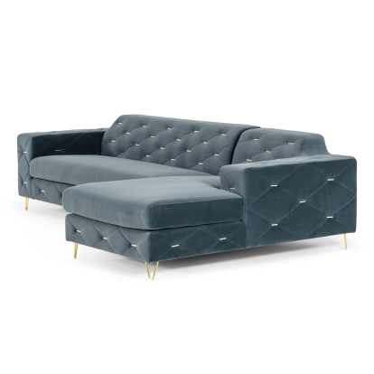 Divani Casa Chesterfield Blue Velvet Right Facing Sectional Sofa Blue Sectional Sofa 77586 VG2T1222