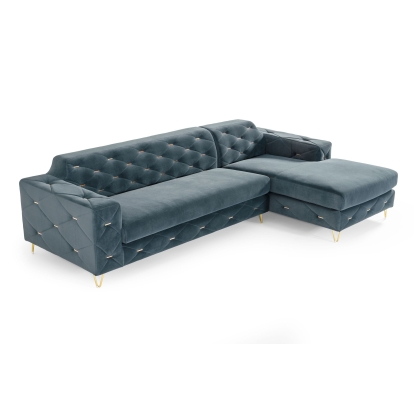 Divani Casa Chesterfield Blue Velvet Right Facing Sectional Sofa Blue Sectional Sofa 77586 VG2T1222