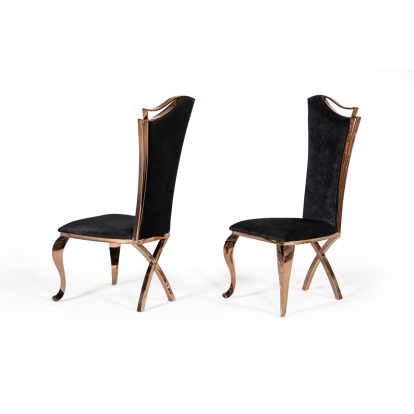 Modrest Bonnie Transitional Black Velvet & Rosegold Dining Chair (Set of 2) Black Dining Chair 78149Z|75358Z VGZAY906-BLK