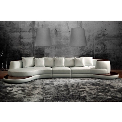Divani Casa Rodus Modern White Leather Curved Sectional Sofa with Wood Trim White Sectional Sofa 12320A|12320B VGEV105