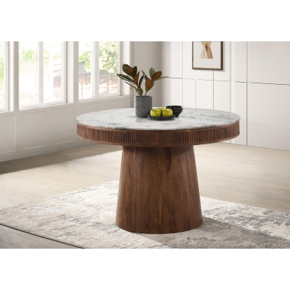 Coaster Ortega Mid-Century Modern White Marble Dining Table Model 105141