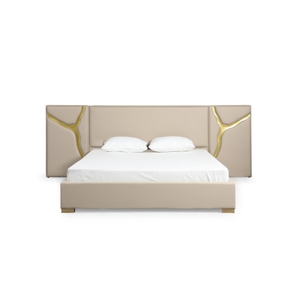 Modrest Aspen Glam Beige Bonded Leather & Gold Bed Beige Bed 79077|80131 VGVC-BD1801-BG-BED