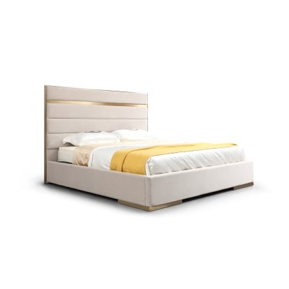LA Furniture Cartier Modern Beige Velvet and Brushed Brass CK Bed VGVC-BDAD02-BGE-BB-BED-CK Contemporary Style by Vig Furnitrue Number 80136 Catch Home Goods