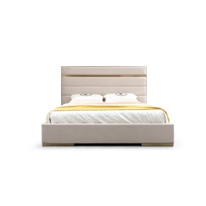LA Furniture Cartier Modern Beige Velvet and Brushed Brass EK Bed VGVC-BDAD02-BGE-BB-BED-EK Contemporary Style by Vig Furnitrue Number 80135 Catch Home Goods
