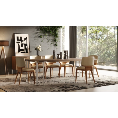 Modrest Heloise Modern Walnut & Stainless Steel Dining Table Walnut Dining Table 79835 VGBB-MI1502A-WAL-DT