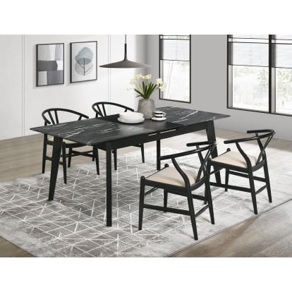 Coaster Crestmont Mid-Century Modern Black Faux Marble Dining Table Model 121251-S5