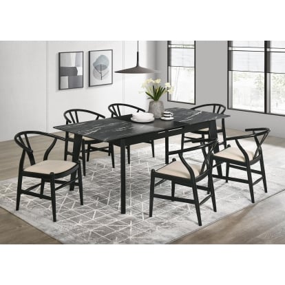 Coaster Crestmont Mid-Century Modern Black Faux Marble Dining Table Model 121251-S7