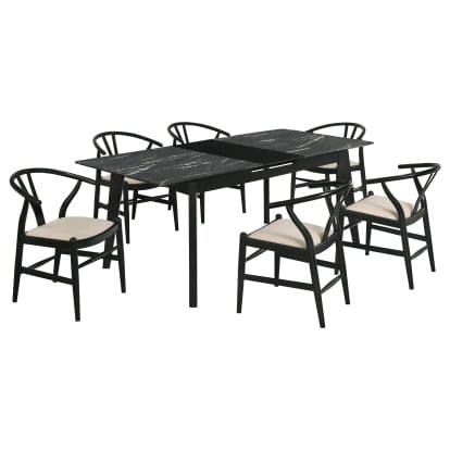 Coaster Crestmont Mid-Century Modern Black Faux Marble Dining Table Model 121251-S7