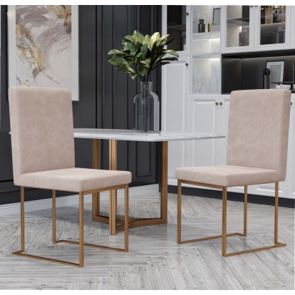 Modrest Fowler Modern Beige and Brass Velvet Dining Chair Set of 2 Beige Dining Chair 79456Z VGVC-B8866-GRY