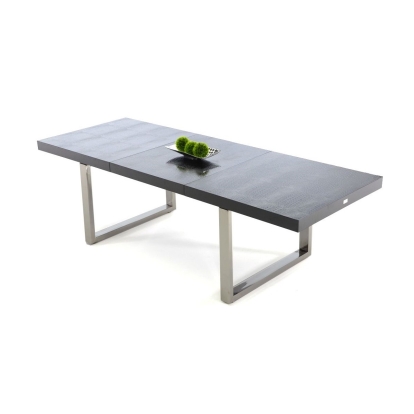 A&X Skyline Modern Black Crocodile Lacquer Extendable Dining Table Black Dining Table 12640 VGUNAC803-255-B