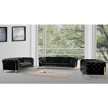 Divani Casa Sheila Modern Black Velvet Sofa Set Black Sofa Set 75345 VGCA1346-BLK