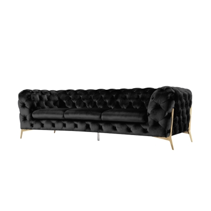 Divani Casa Sheila Modern Black Velvet Sofa Set Black Sofa Set 75345 VGCA1346-BLK