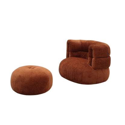 Divani Casa Shay Modern Burnt Orange Fabric Accent Chair + Ottoman Orange Accent Chair 80958 VGEV-CH325-ORG-SET