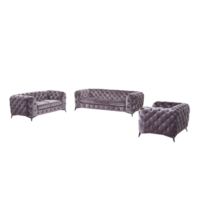 Divani Casa Delilah Modern Grey Fabric Sofa Set Grey Sofa Set 73472 VGCA1546-GRY