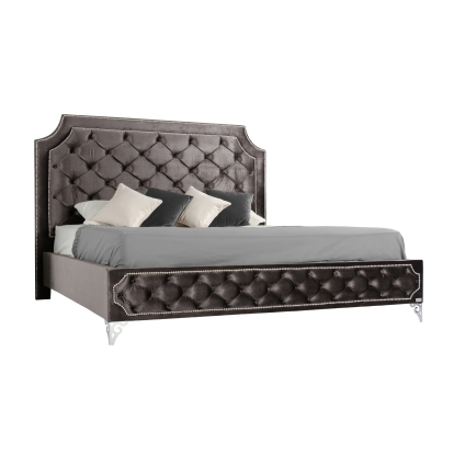 Leilah Transitional Tufted Fabric Bed Grey Bed 15693|15691|15778 VGKNLEILAH-GREY