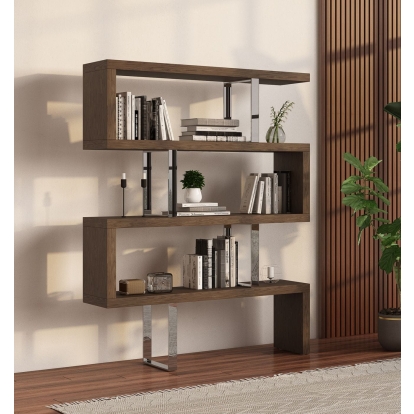 Modrest Maze Modern Walnut Bookcase Walnut Shelf Unit 16694 VGBBMD105-WAL
