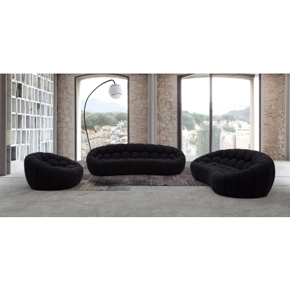 Divani Casa Yolonda Modern Curved Black Fabric Sofa Set Black Sofa Set 82162 VGEV-2126C-SET-BLK