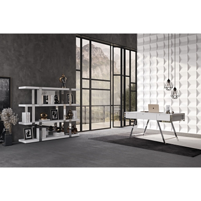 Modrest Dessart Modern White Gloss Office Desk White Office Desk 73578 VGBBMQ1305-WHT