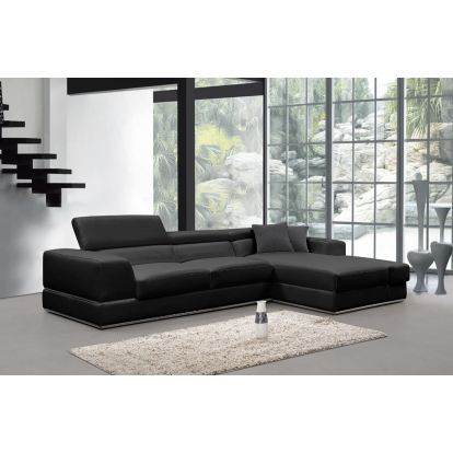 Divani Casa Pella Mini Modern Black Leather Right Facing Sectional Sofa Black Sectional Sofa 80508 VGCA5106A-BLK-RAF