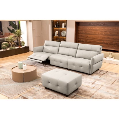 Divani Casa Joliet Modern Light Grey Leather 4-Seater Sofa with Two Recliners Light Grey Sofa 80372 VGBNS-1895-LTGRY