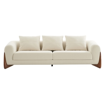 Modrest Fleury Contemporary Cream Fabric and Walnut Sofa Cream Sofa 79646 VGCS-21073-SO