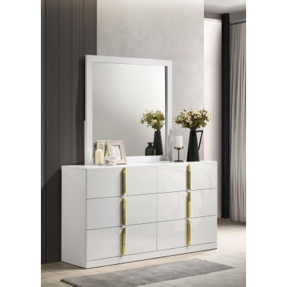 Coaster Ines Contemporary White High Gloss Dresser With Mirror Model 223093M