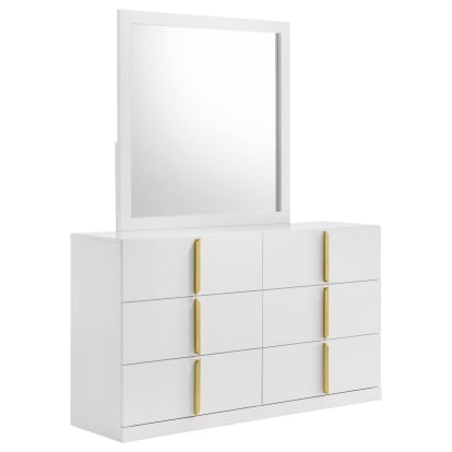 Coaster Ines Contemporary White High Gloss Dresser With Mirror Model 223093M