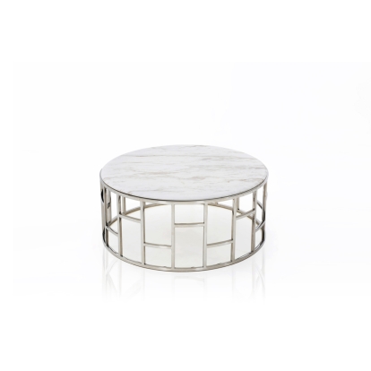 Modrest Silvan Modern Marble & Stainless Steel Coffee Table White Coffee Table 74882 VGHB228E-EBN