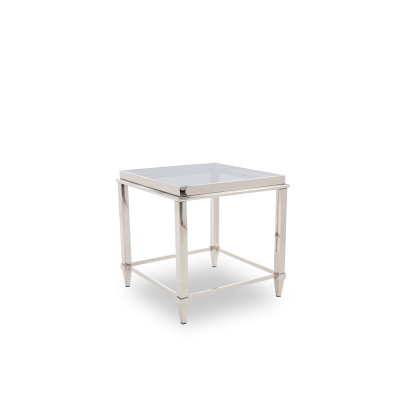 Modrest Agar Modern Glass & Stainless Steel End Table Gray/Grey End Table 72760 VGHB235B