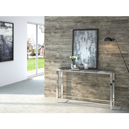 Modrest Agar Modern Glass & Stainless Steel Console Table Gray/Grey Console Table 72762 VGHB235X