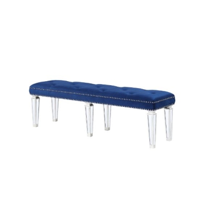 ACME Varian Blue Velvet Mirrored & Sliver Bench Model 26157