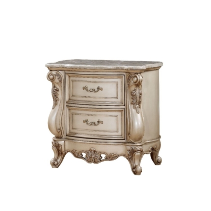ACME Gorsedd Natural Marble Top & Golden Ivory Nightstand Model 27443
