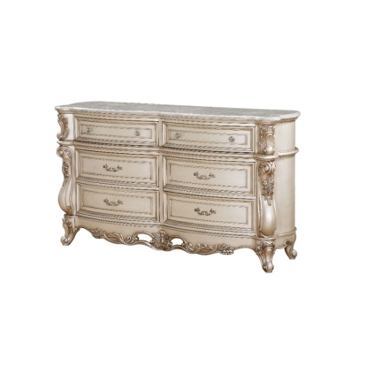 ACME Gorsedd Natural Marble Top & Golden Ivory Dresser Model 27445