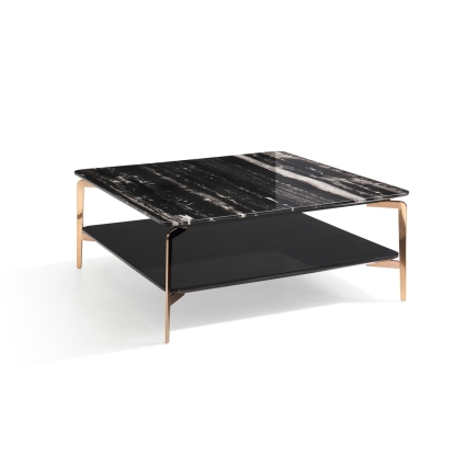Modrest Dorian Modern Black Marble & Ebony Square Coffee Table Ebony Coffee Table 74887 VGHB292E-EBN