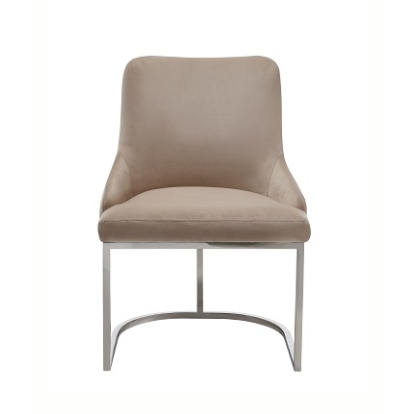 Modrest Daria Modern Beige Velvet and Stainless Steel Dining Chair Set of 2  Beige Dining Chair 79565Z VGZA-Y632-BG-DC