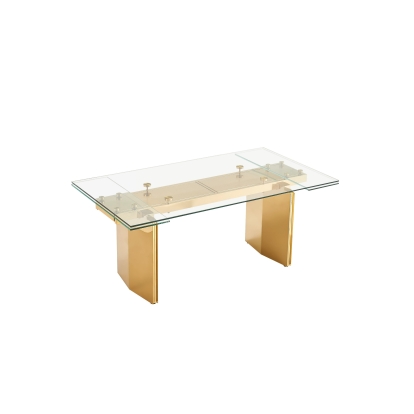 Modrest Nassim Glam Glass Extendable Dining Table Gold Dining Table 81071 VGZA-T105-S-GLD