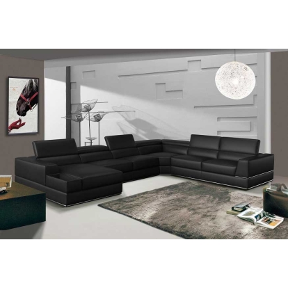 Divani Casa Pella Modern Black Italian Leather U Shaped LAF Chaise Sectional Sofa Black Sectional Sofa 79625 VGEV-5106-BLK-SECT