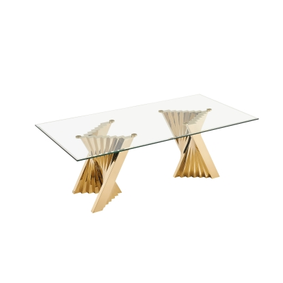 Modrest Buquet Glam Glass + Champagne Gold Rectangular Dining Table Gold Dining Table 81072 VGZA-T124-GLD