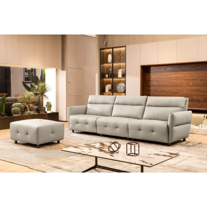 Divani Casa Joliet Modern Light Grey Leather 4-Seater Sofa with Two Recliners Light Grey Sofa 80372 VGBNS-1895-LTGRY
