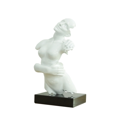 Modrest Woman Torso Modern White + Black Base Sculpture White Sculpture 81347 VGTH-DL-044