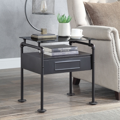 ACME Nicipolis Glass & Sandy Gray Nightstand Model 30738