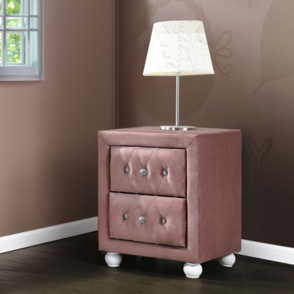 ACME Reggie Pink Fabric Nightstand Model 30823
