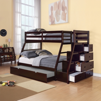 ACME Jason (Storage) Espresso Bunk Bed (Twin | Full) with Trundle (Full) & Storage Model 37015