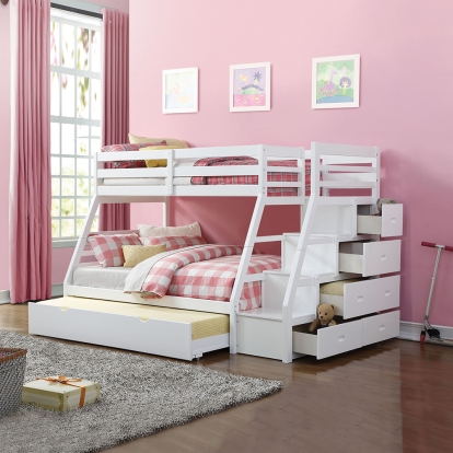 ACME Jason (Storage) White Bunk Bed (Twin | Full) with Trundle (Full) & Storage Model 37105