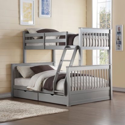 ACME Haley II Gray Bunk Bed (Twin | Full) with Storage Model 37755