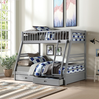 ACME Jason Gray Bunk Bed (Twin | Full) with Storage Model 37840