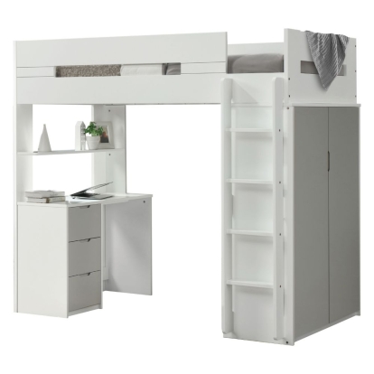 ACME Nerice White & Gray Twin Loft Bed with Desk & Wardrobe Model 38050
