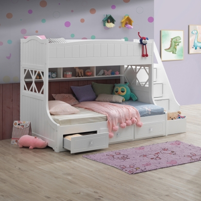 ACME Meyer White Bunk Bed (Twin | Full) with Storage Model 38150