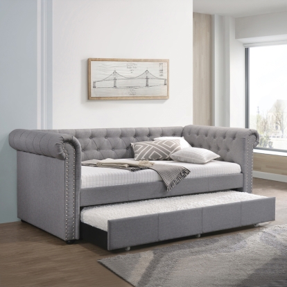 ACME Justice Smoke Gray Fabric Daybed with Trundle (Twin) Model 39405
