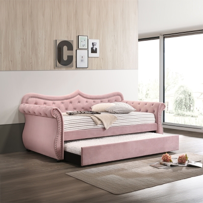 ACME Adkins Pink Velvet Daybed with Trundle (Twin) Model 39420